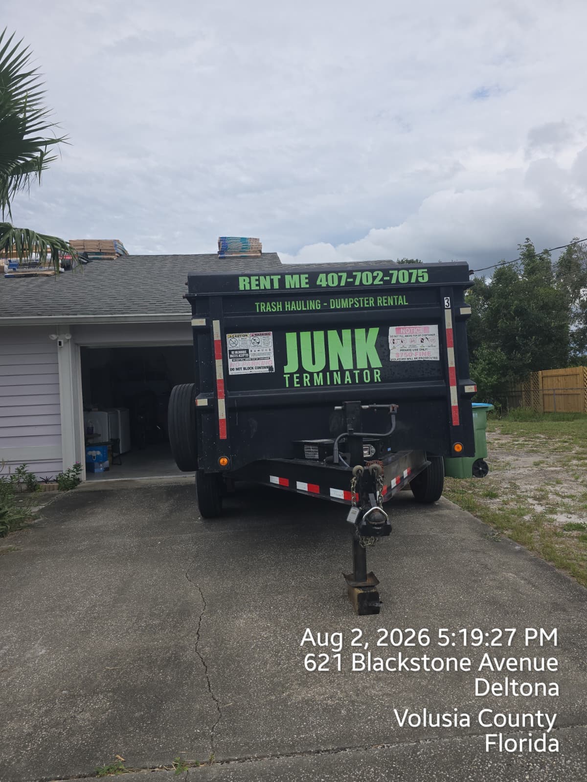 Junk Terminator dumpster delivered in Colusia County, FL